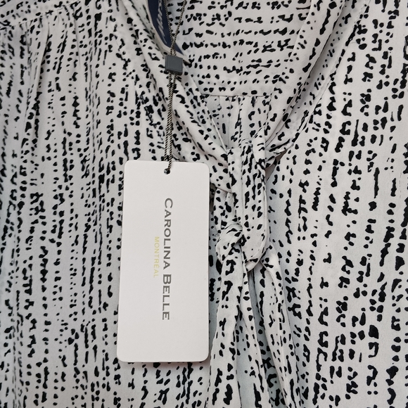 NWT Carolina Belle Black & White Sleeveless Button Down Blouse W/ Neck Tie - Picture 4 of 5